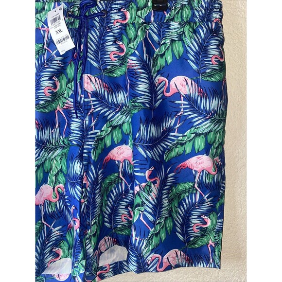 CLUB ROOM Men Tropical Flamingos Floral Swim Trunks Shorts 2XL XXL Hawaiian New - Picture 2 of 9